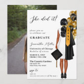 モダン ミニマル フォト シー ディッド イット 卒業 招待状 (正面/裏面)