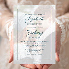 モダン ミニマル フォト ティール スクリプト ウェディング 招待状