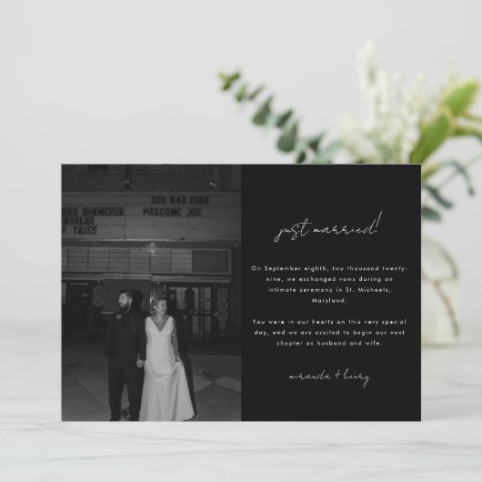 モダン ミニマル フォト ブラック ウェディング エロープメント 案内状 (スタンド正面)