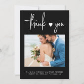 モダン ミニマル フォト ブラック ウェディング サンクス カード (正面)