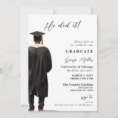 モダン ミニマル フォト 彼がやり遂げた 卒業 招待状 (正面)