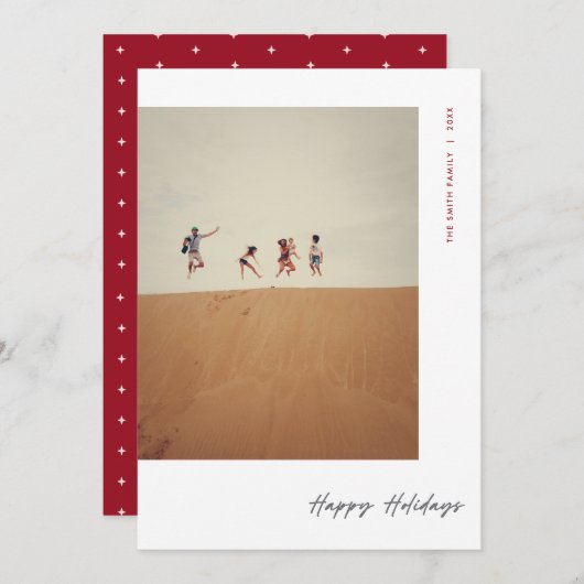 モダン ミニマル フォト 赤いクリスマス シーズンカード (正面/裏面)