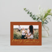 モダン ミニマル フォリア 1 枚の写真 スクリプト エレガント ラスティ 箔シーズンポストカード (立ち正面)