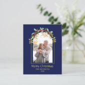 モダン ミニマル フラワー アーチ フォト ブルー シーズンカード (スタンド正面)