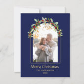 モダン ミニマル フラワー アーチ フォト ブルー シーズンカード (正面)