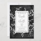モダン ミニマル フラワー ウェディング（黒 白 灰） 招待状 (正面)