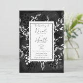 モダン ミニマル フラワー ウェディング（黒 白 灰） 招待状 (スタンド正面)