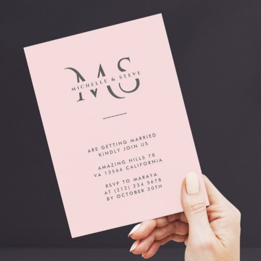 モダン ミニマル ブッシュピンク ウェディングQRコード 招待状