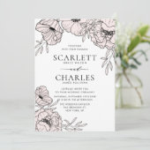 モダン ミニマル ブッシュ ピンク フラワー ウェディング 招待状 (スタンド正面)