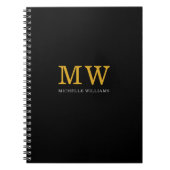 モダン ミニマル ブラックゴールドイニシャル 名前 ノートブック (正面)