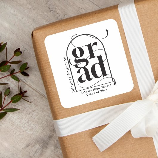 モダン ミニマル ブラック アーチ ボールド 卒業 スクエアシール