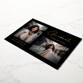 モダン ミニマル ブラック ゴールド 2 フォト 卒業 箔招待状 (回転した状態)
