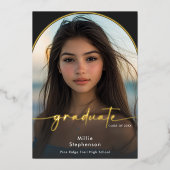 モダン ミニマル ブラック フォイル 卒業発表 箔招待状 (正面)