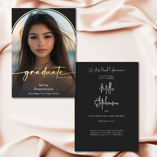 モダン ミニマル ブラック フォイル 卒業発表 箔招待状