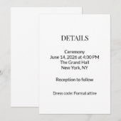 モダン ミニマル ブラック ホワイト ウェディング 詳細カード 招待状 (正面/裏面)