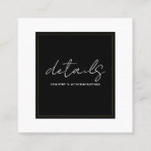 モダン ミニマル ブラック ホワイト ゴールドの結婚式の詳細 スクエア名刺 (正面)