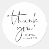 モダン ミニマル ブラック＆ホワイト スクリプト サンクス ラウンドシール (正面)