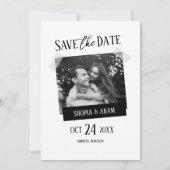 モダン ミニマル ブラック&ホワイト セーブ・ザ・デート 招待状 (裏面)
