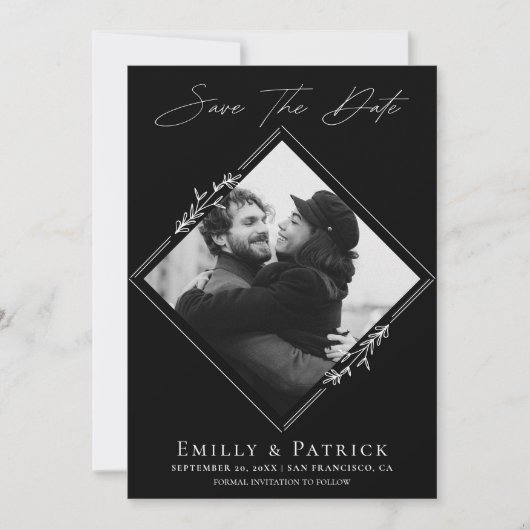 モダン ミニマル ブラック＆ホワイト フォト セーブザデート (正面)