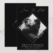 モダン ミニマル ブラック＆ホワイト フォト セーブザデート (正面/裏面)