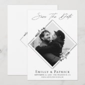 モダン ミニマル ブラック＆ホワイト フォト セーブザデート (正面/裏面)