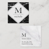 モダン ミニマル ブラック ホワイト マーブル モノグラム ロゴ スクエア名刺 (正面/裏面)