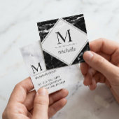 モダン ミニマル ブラック ホワイト マーブル モノグラム ロゴ スクエア名刺