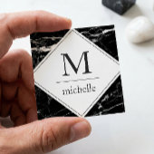 モダン ミニマル ブラック ホワイト マーブル モノグラム ロゴ スクエア名刺