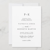 モダン ミニマル ブラック＆ホワイト モノグラム ウェディング 招待状 (正面)