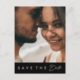 モダン ミニマル   ブラック ボールド フォト セーブ ザ デート インビテーションポストカード