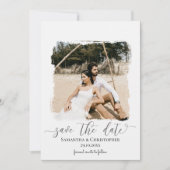 モダン ミニマル ブラッシュストローク 写真付き Save the Date (正面)