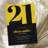 モダン ミニマル ブルー イエロー 21歳の誕生日 招待状