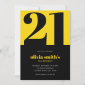 モダン ミニマル ブルー イエロー 21歳の誕生日 招待状 (正面)