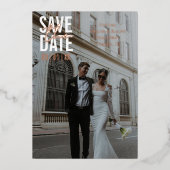 モダン ミニマル ブロック タイポグラフィー セーブ ザ デート 箔招待状 (正面)