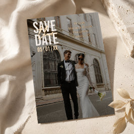 モダン ミニマル ブロック タイポグラフィー Save the Date 箔招待状