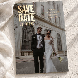 モダン ミニマル ブロック タイポグラフィー Save the Date 箔招待状