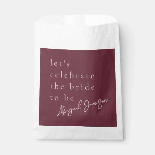 モダン ミニマル プラム ブライダル シャワー フェイバーバッグ (正面)