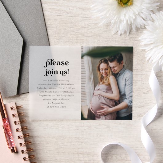 モダン ミニマル ベビーシャワー フォト ベラム紙招待状 (ウェディング)