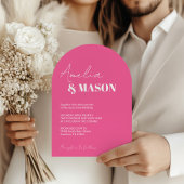 モダン ミニマル ホットピンクとホワイトのアーチウェディング 招待状
