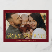 モダン ミニマル ボウ メリー モーメンツ フォト コラージュ 箔シーズンカード (正面)