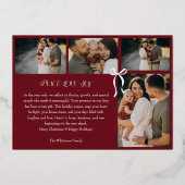 モダン ミニマル ボウ メリー モーメンツ フォト コラージュ 箔シーズンカード (裏面)