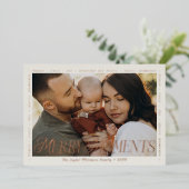 モダン ミニマル ボウ メリー モーメンツ フォト コラージュ 箔シーズンカード (立ち正面)