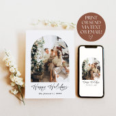 モダン ミニマル ボーホー ハッピー ホリデーズ アーチ フォト 招待状