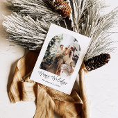 モダン ミニマル ボーホー ハッピー ホリデーズ アーチ フォト 招待状