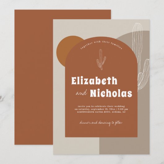 モダン ミニマル ボーホ デザート | テラコッタ 招待状 (正面/裏面)