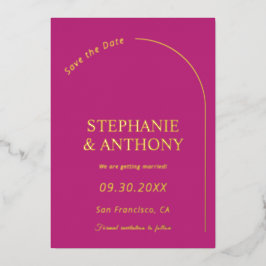 モダン ミニマル マジェンタの アーチウェディング 箔招待状