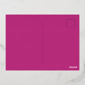 モダン ミニマル マゼンタのアーチウェディング 箔招待状ポストカード (裏面)