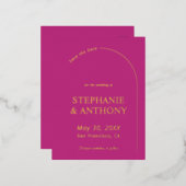 モダン ミニマル マゼンタの アーチウェディング 箔招待状ポストカード (正面/裏面)