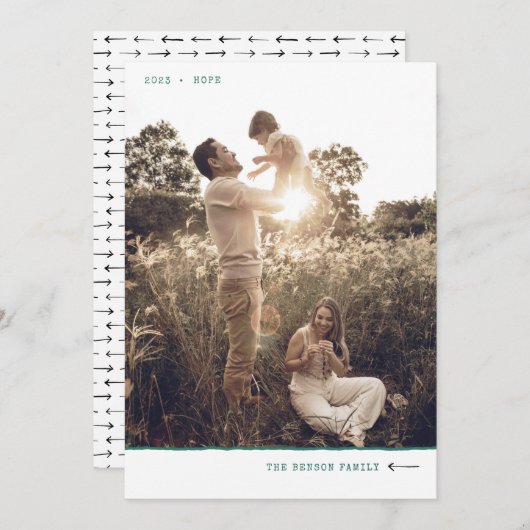 モダン ミニマル マーカー HOPE ターコイズ バーティカル シーズンカード (正面/裏面)