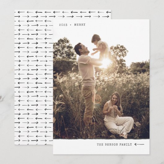 モダン ミニマル マーカー MERRY チャコール ヴァーティカル シーズンカード (正面/裏面)